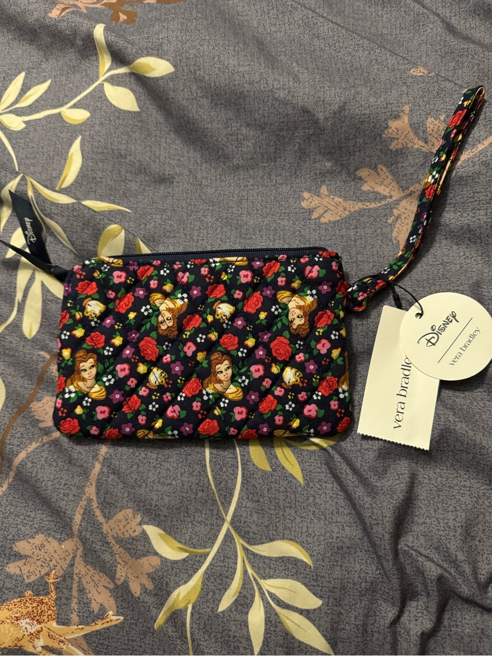 Vera Bradley Black Floral Beauty and the Beast Quilted Wristlet